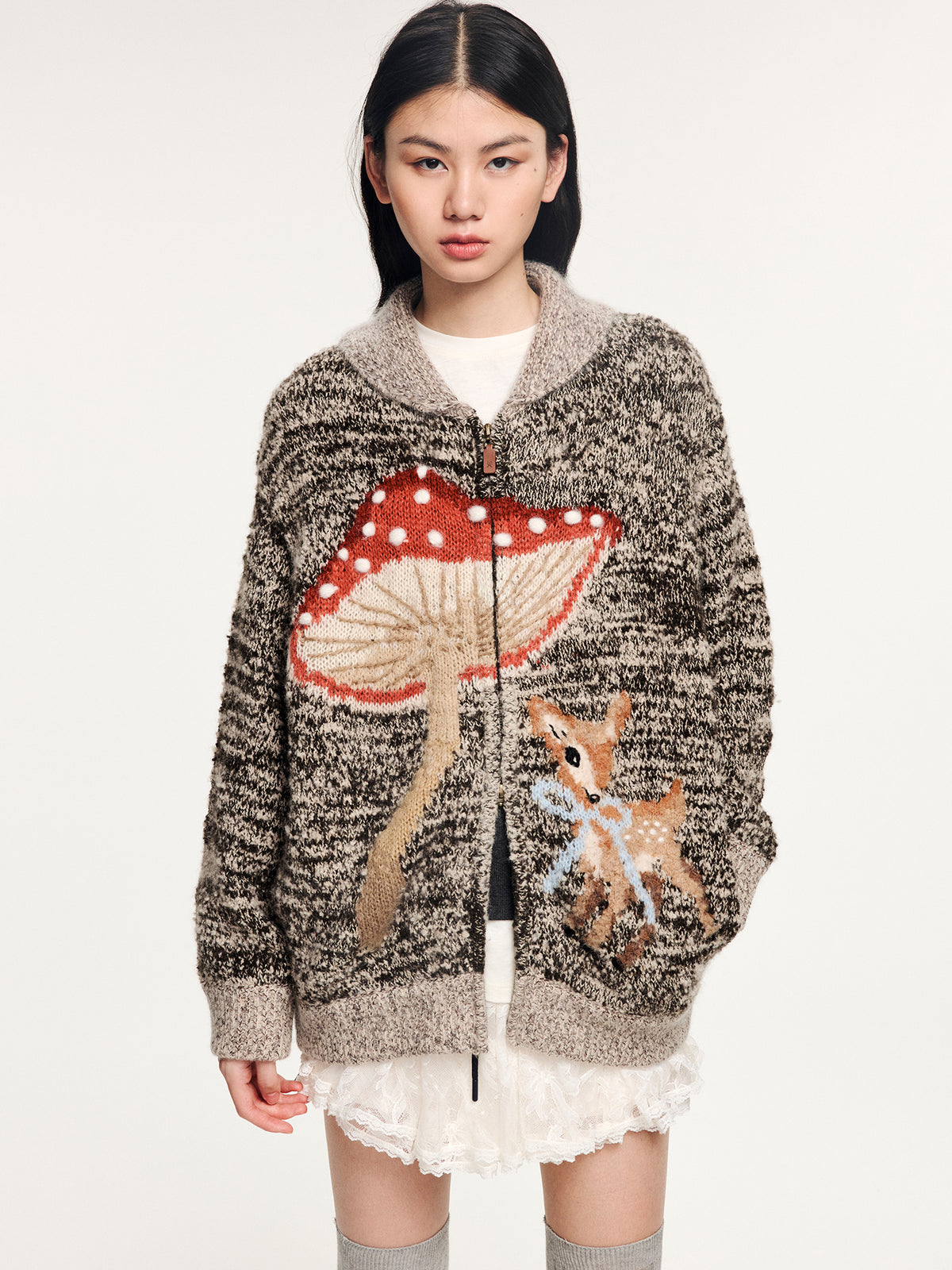 Deer elf cardigan with sleigh collar