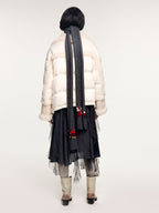 Faux fur panelled biker down jacket
