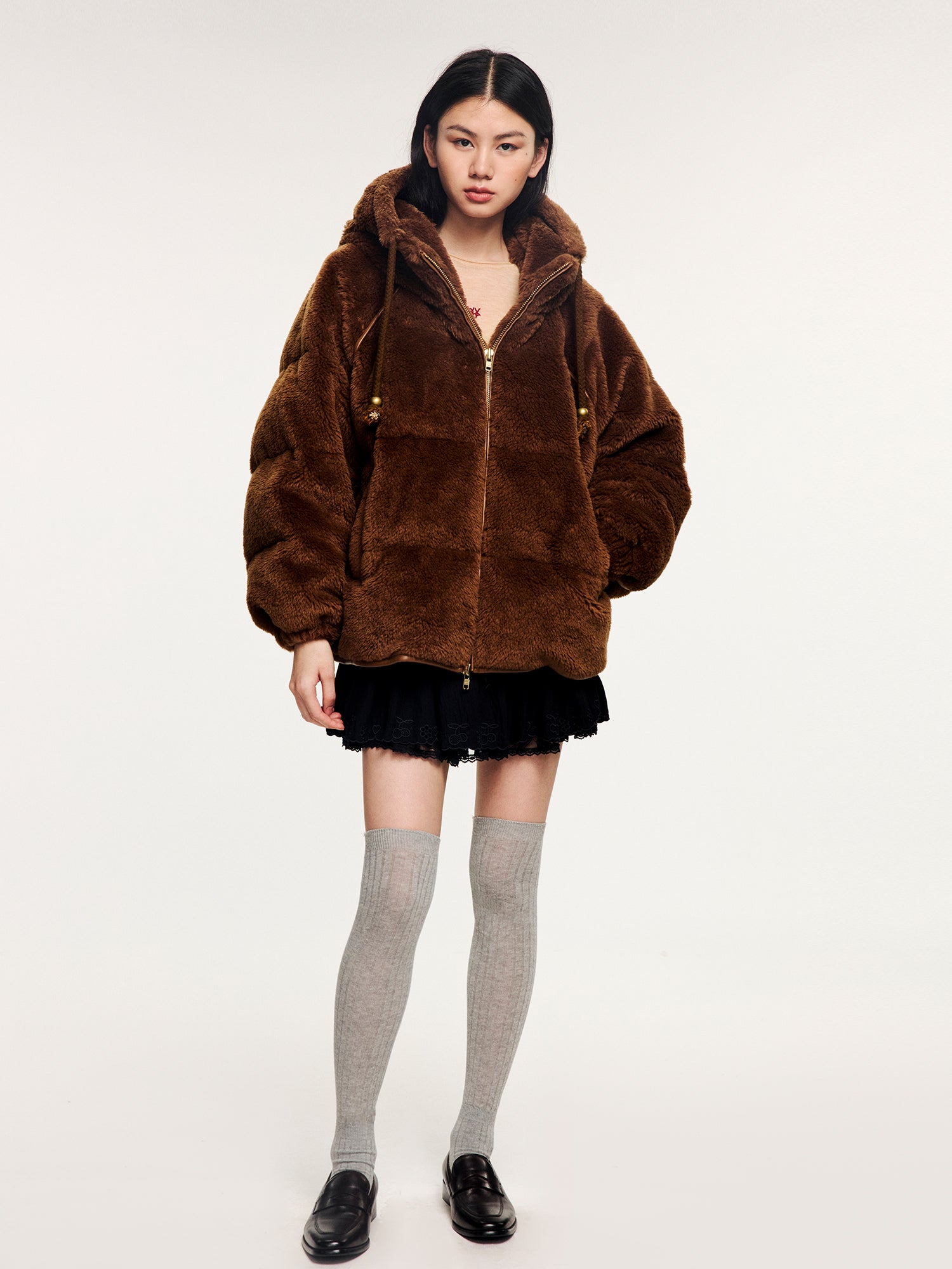 Plush hooded puffer jacket