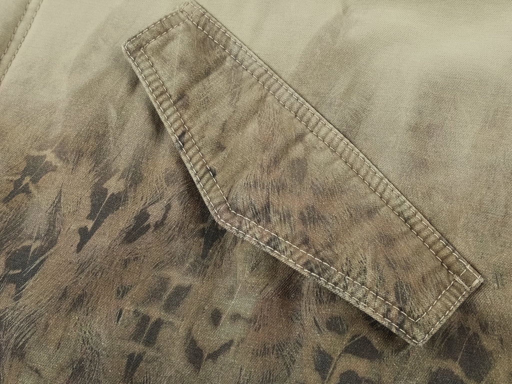 Feather denim padded jacket with ostrich leather collar