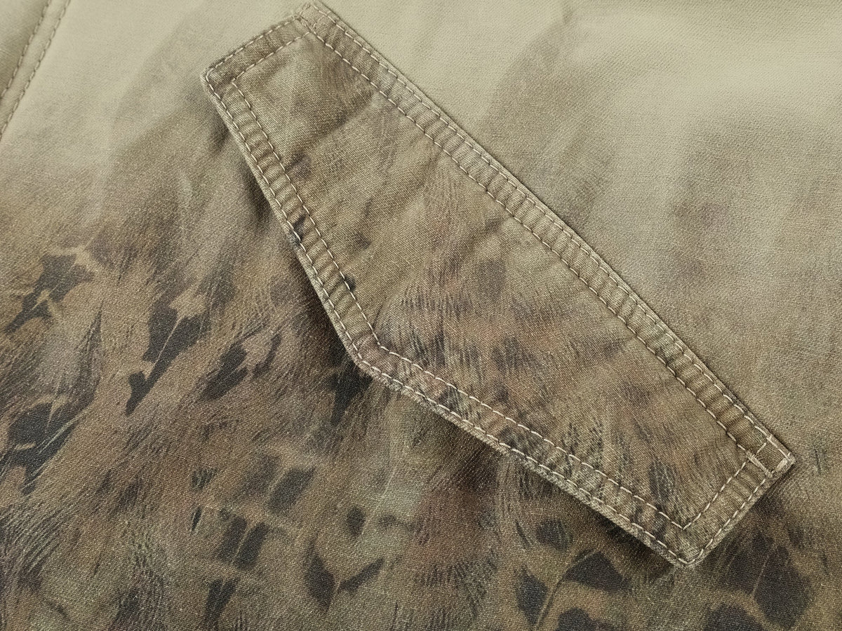 Feather denim padded jacket with ostrich leather collar