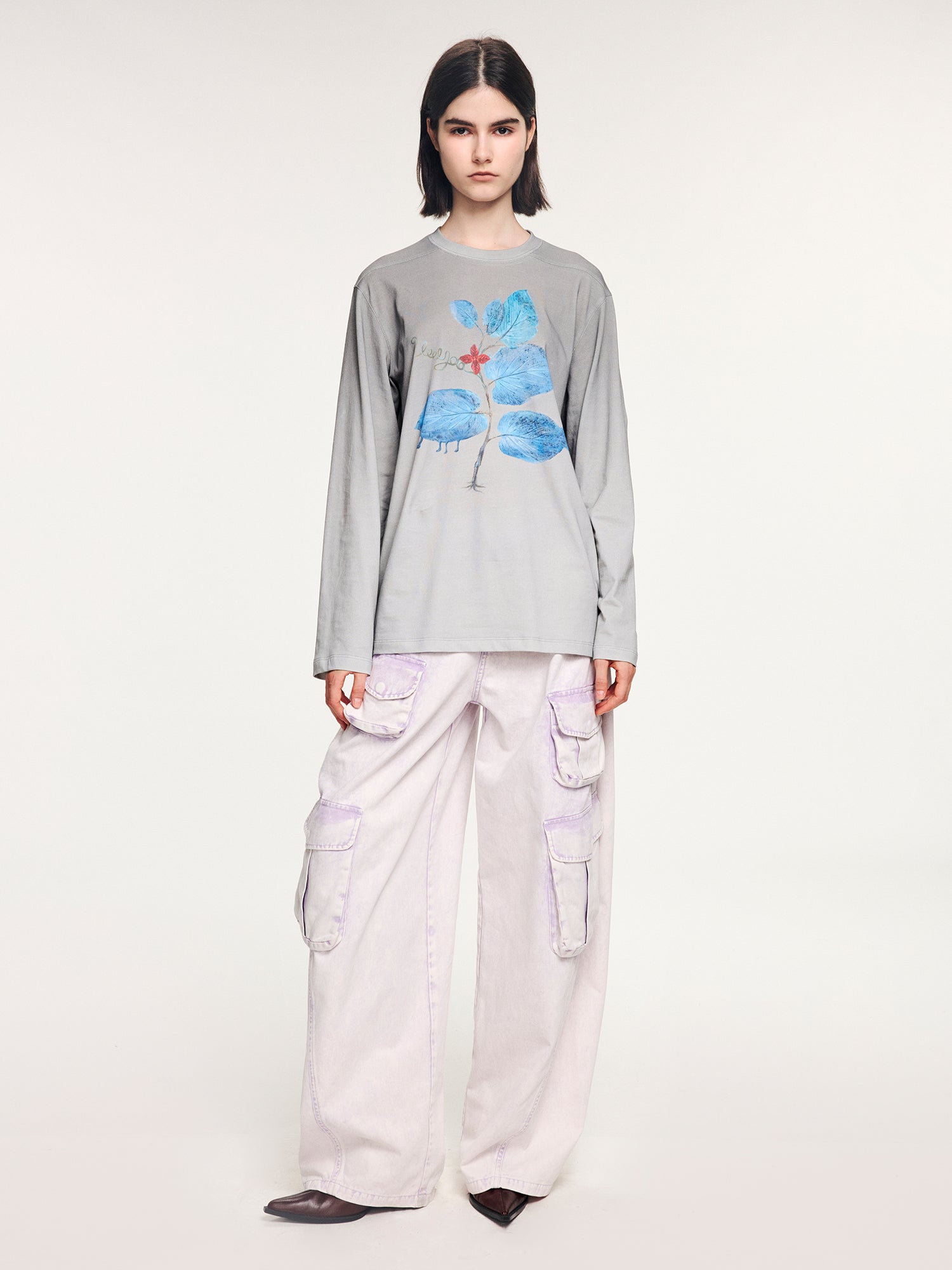 Surreal leaf print long sleeve t-shirt