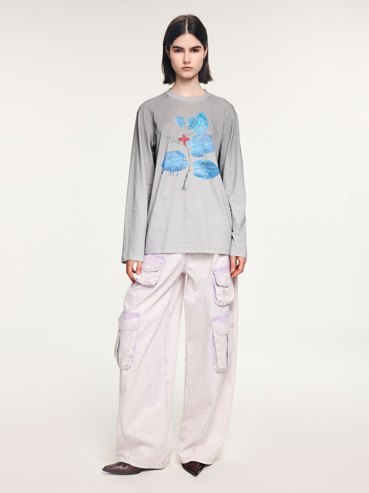 Surreal leaf print long sleeve t-shirt
