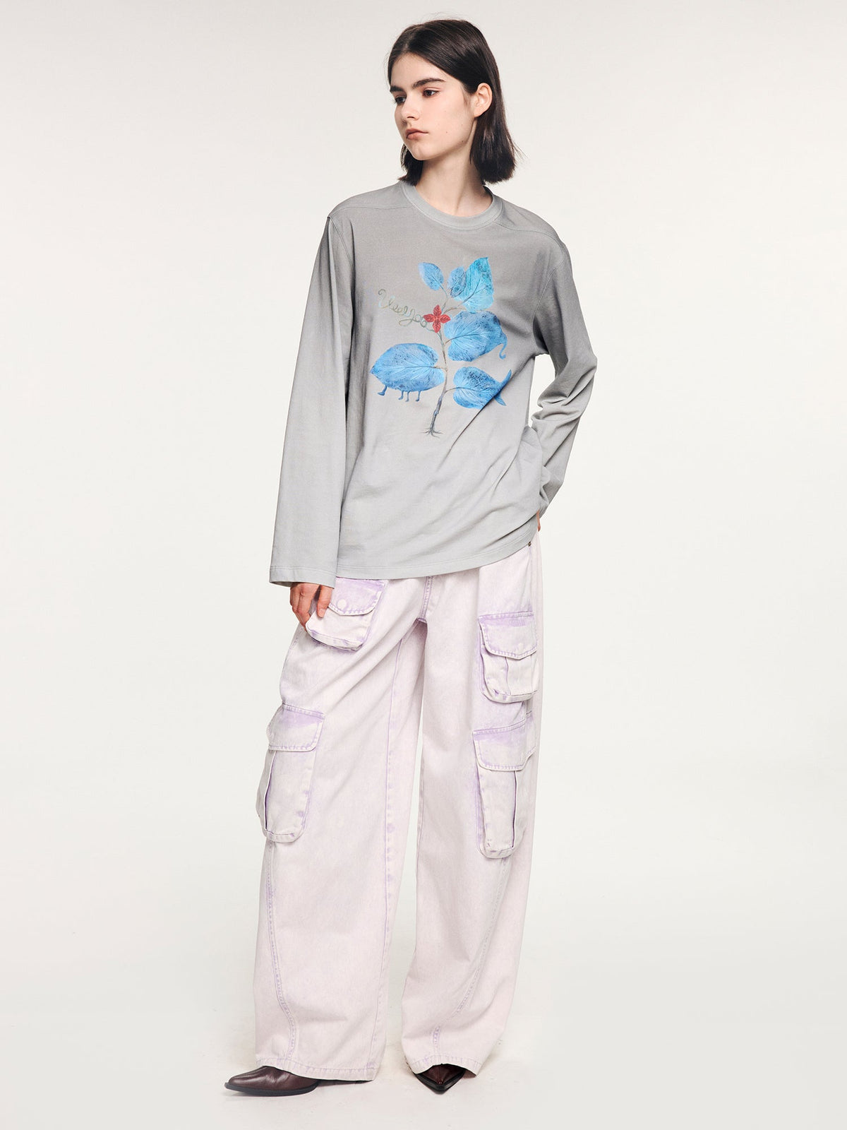 Surreal leaf print long sleeve t-shirt