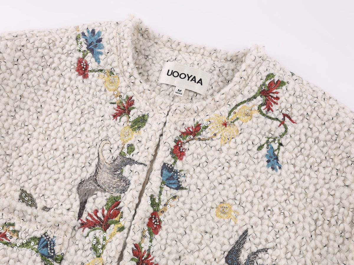 Magical garden floral embroidered tweed-style jacket