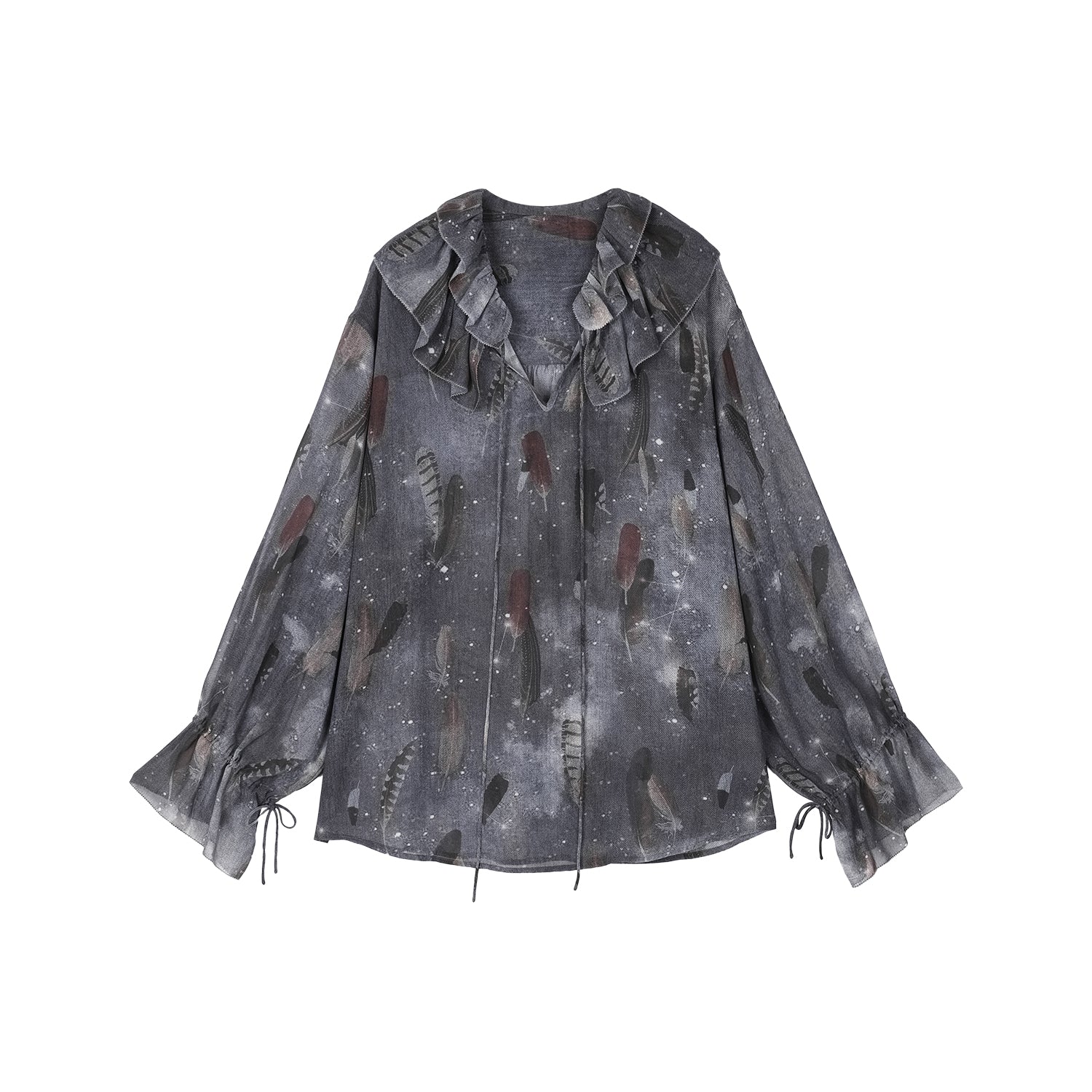 Feather ruffled collar shirt
