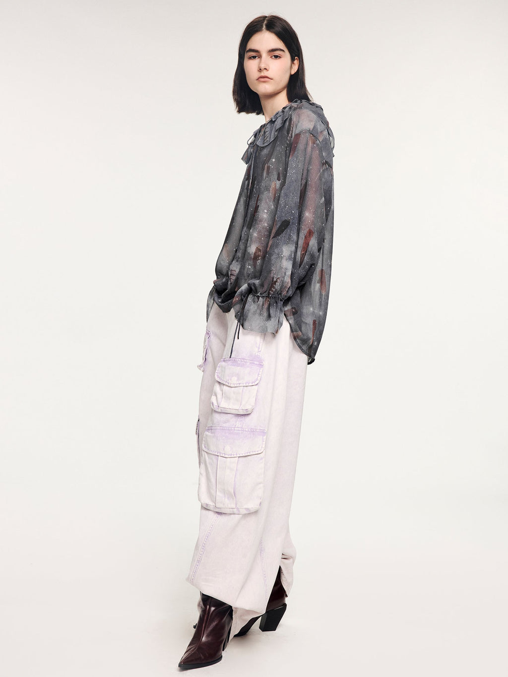Feather ruffled collar shirt