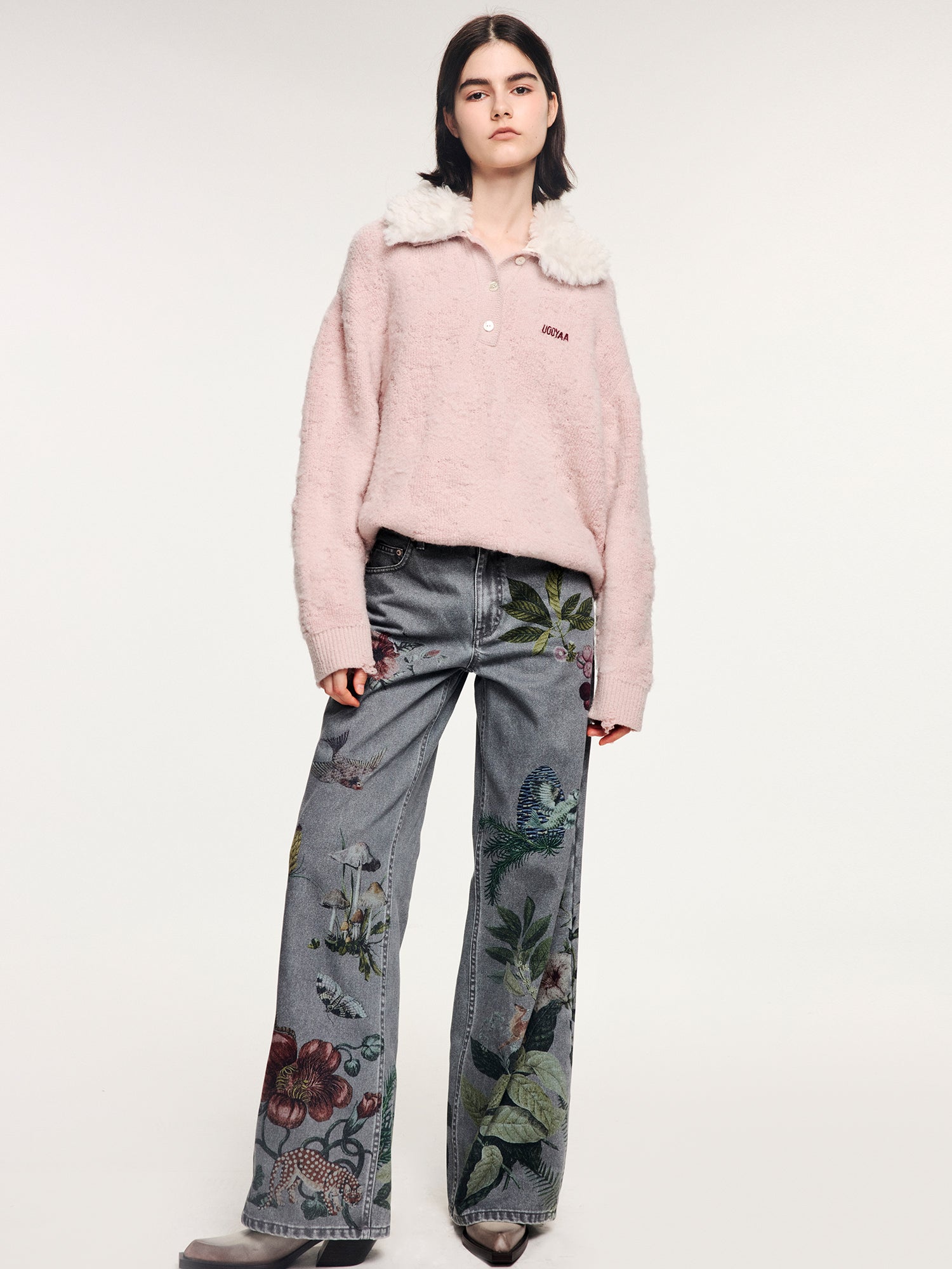 Magical garden floral flared hem jeans