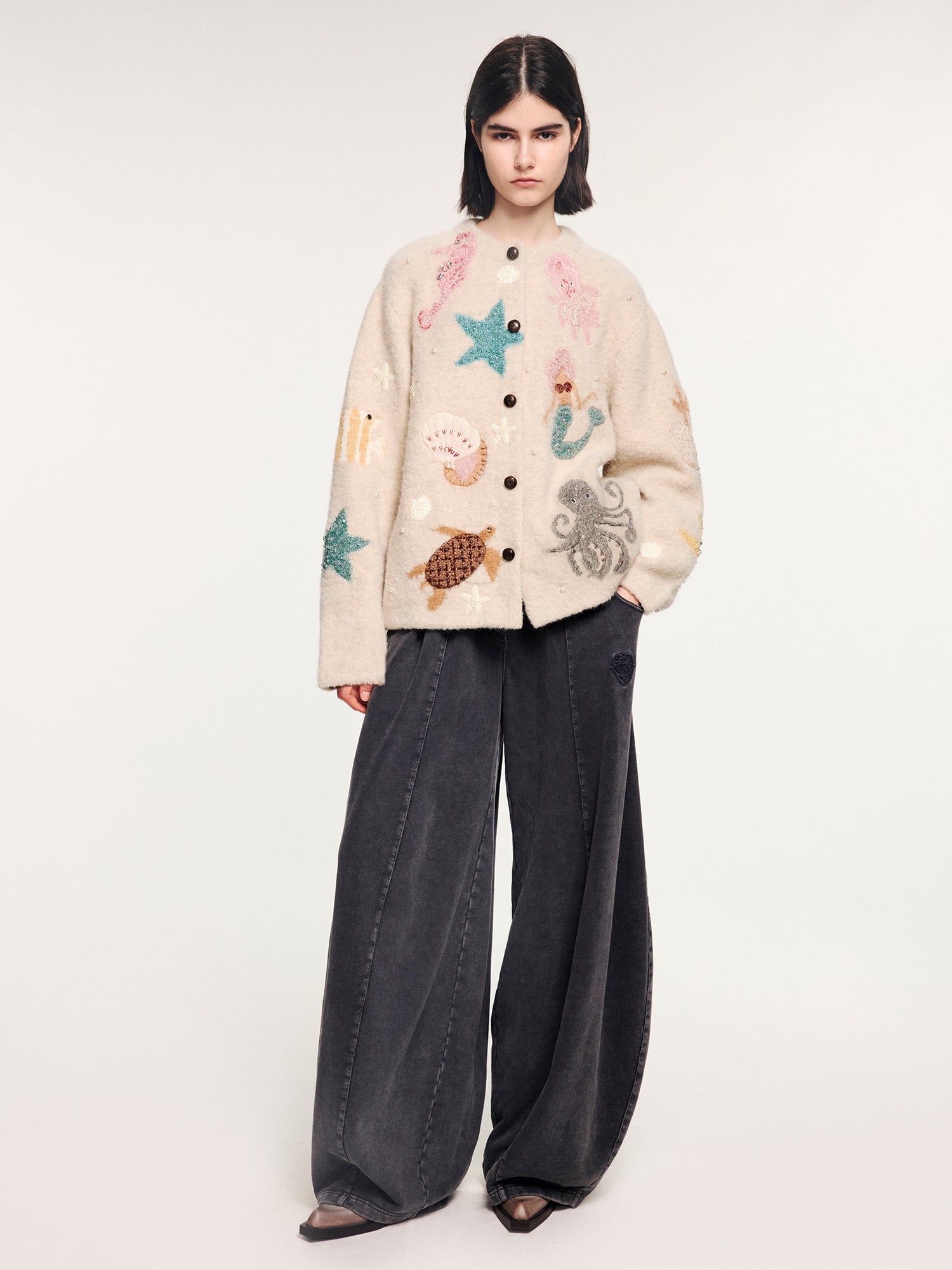 Hand-embroidered beaded fantasy undersea cardigan