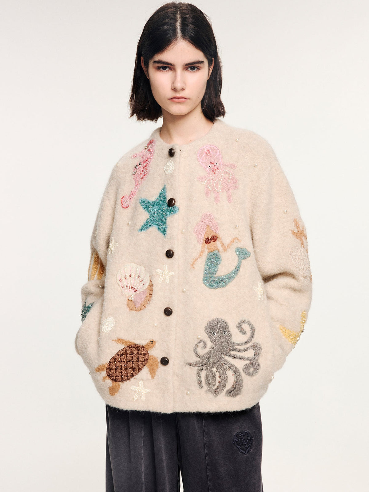 Hand-embroidered beaded fantasy undersea cardigan