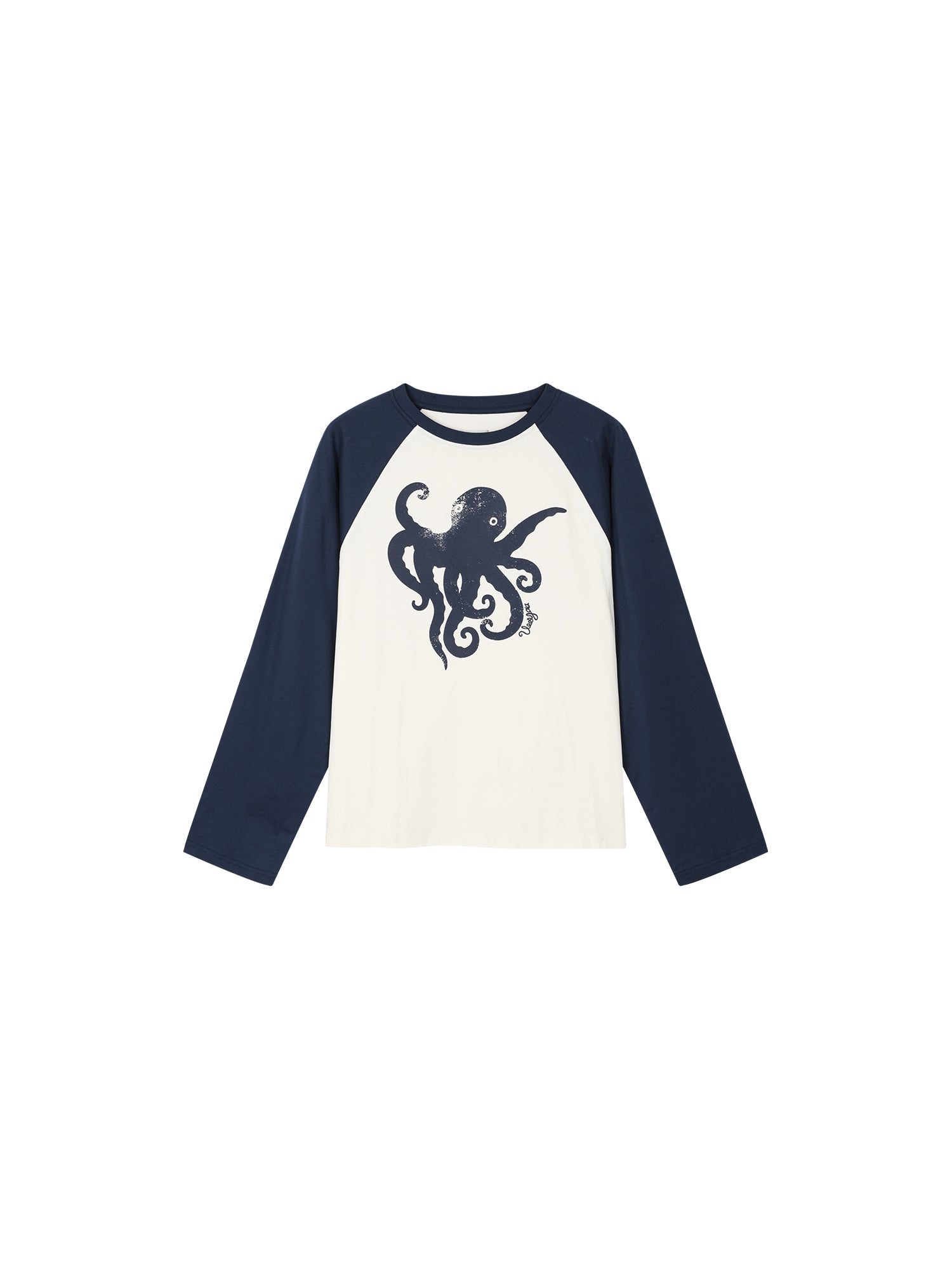 Raglan sleeve t-shirt with undersea octopus