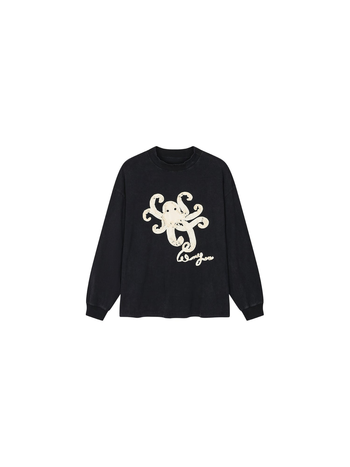 T-shirt with 3d tape embroidered undersea octopus