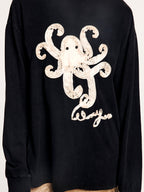 T-shirt with 3d tape embroidered undersea octopus