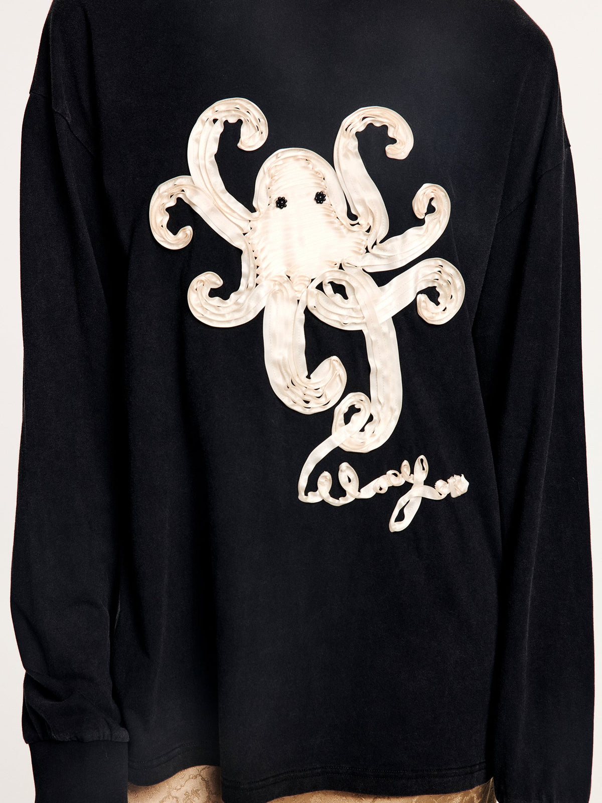 T-shirt with 3d tape embroidered undersea octopus