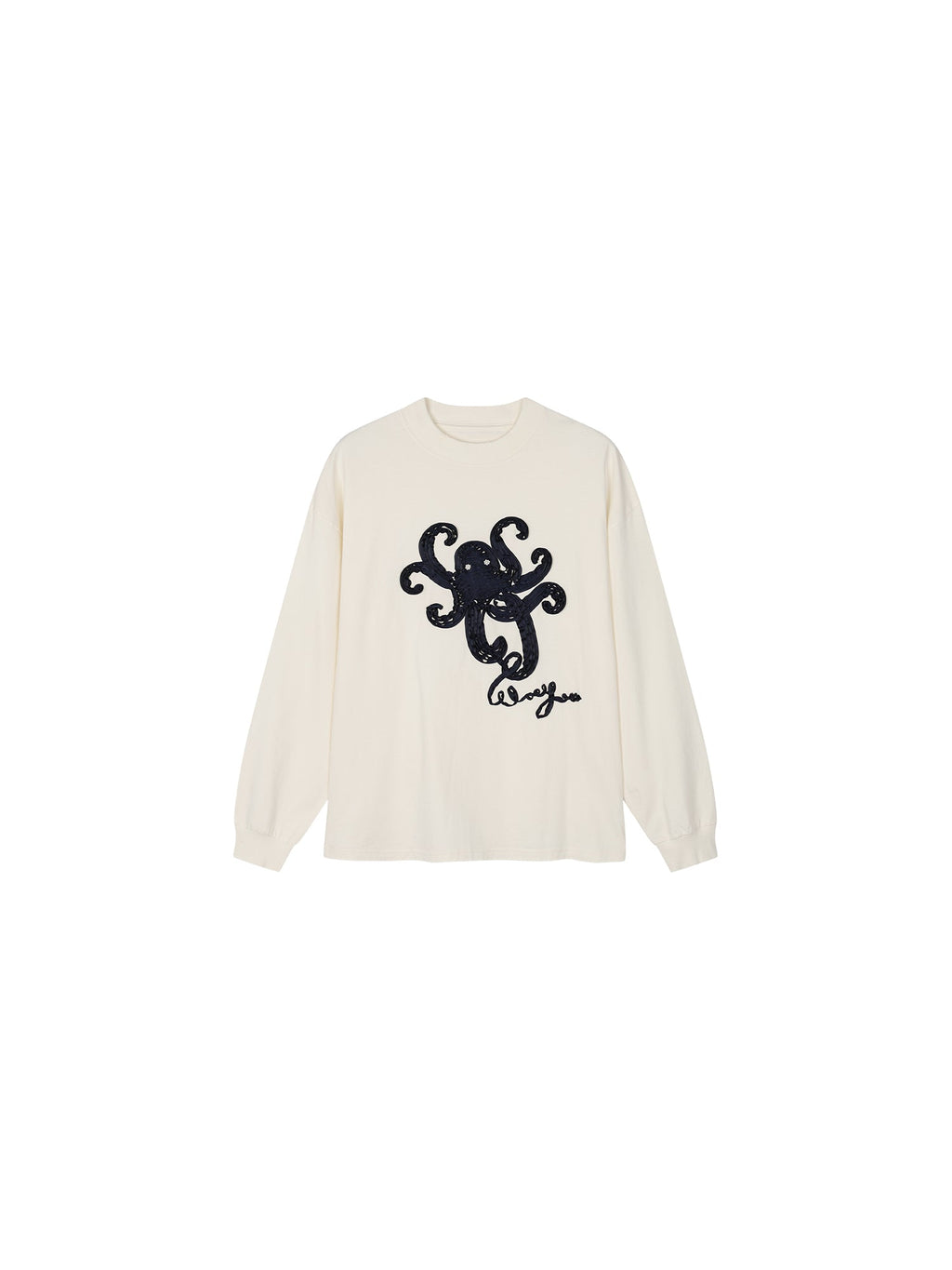 T-shirt with 3d tape embroidered undersea octopus