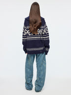 Fair isle bow collar pullover
