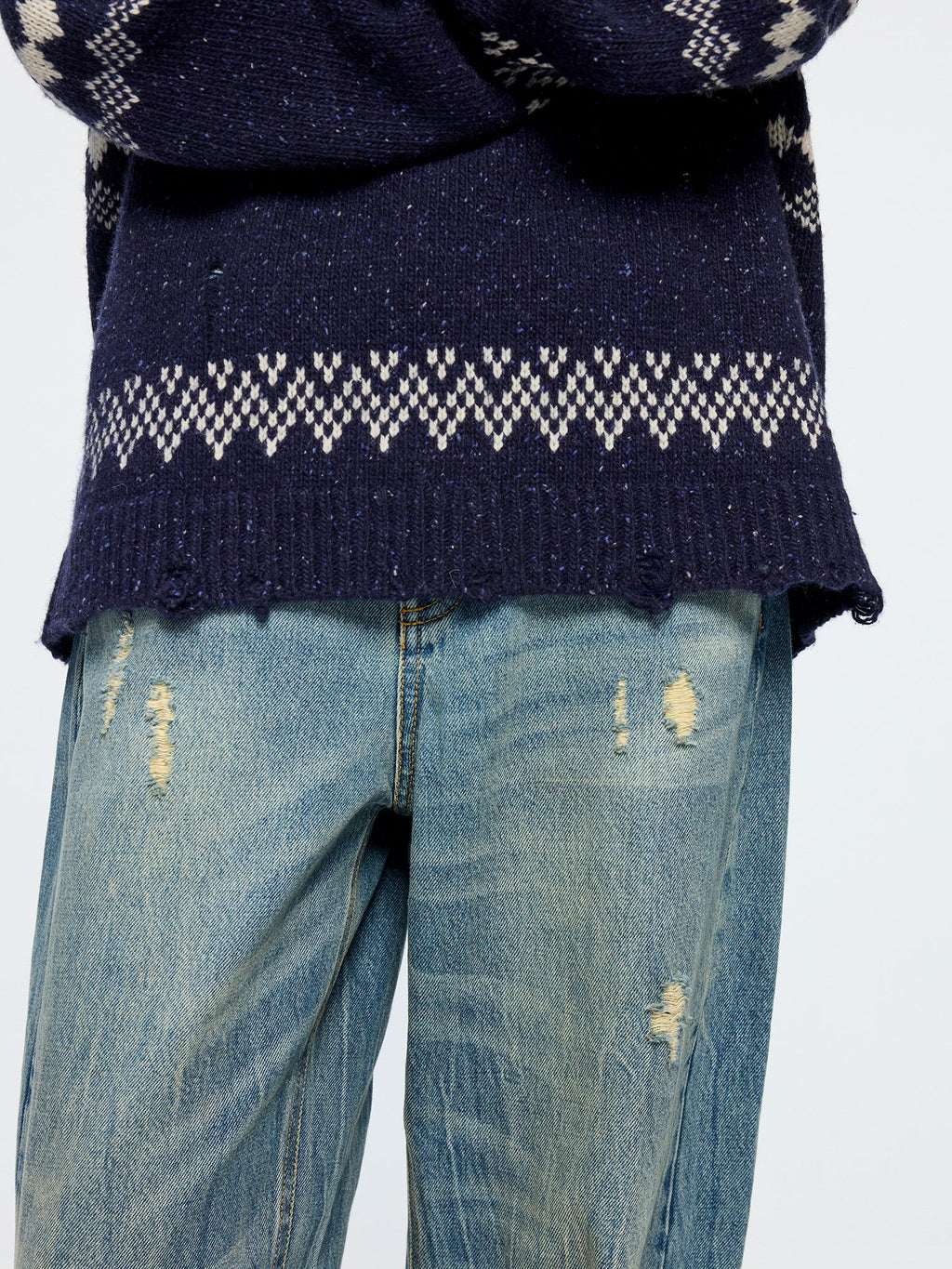 Fair isle bow collar pullover