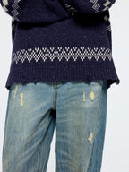 Fair isle bow collar pullover