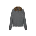Cable knit polo pullover with fur collar