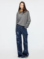 Cable knit polo pullover with fur collar