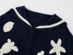 Sailor collar cardigan with fantasy undersea yarn embroidery
