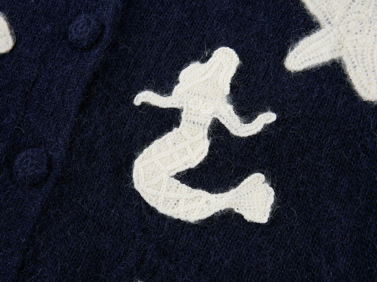 Sailor collar cardigan with fantasy undersea yarn embroidery