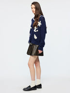 Sailor collar cardigan with fantasy undersea yarn embroidery