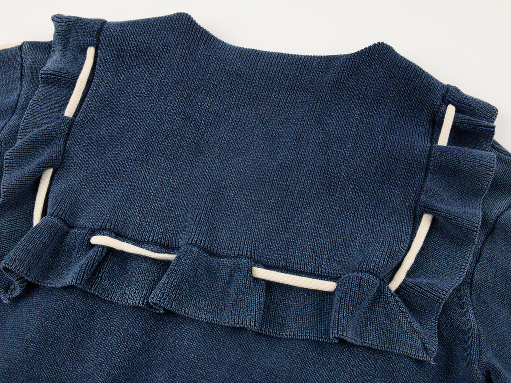 Sailor collar drawstring cardigan