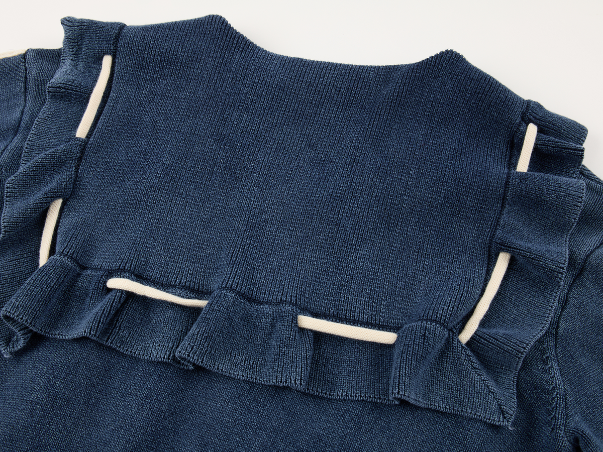 Sailor collar drawstring cardigan
