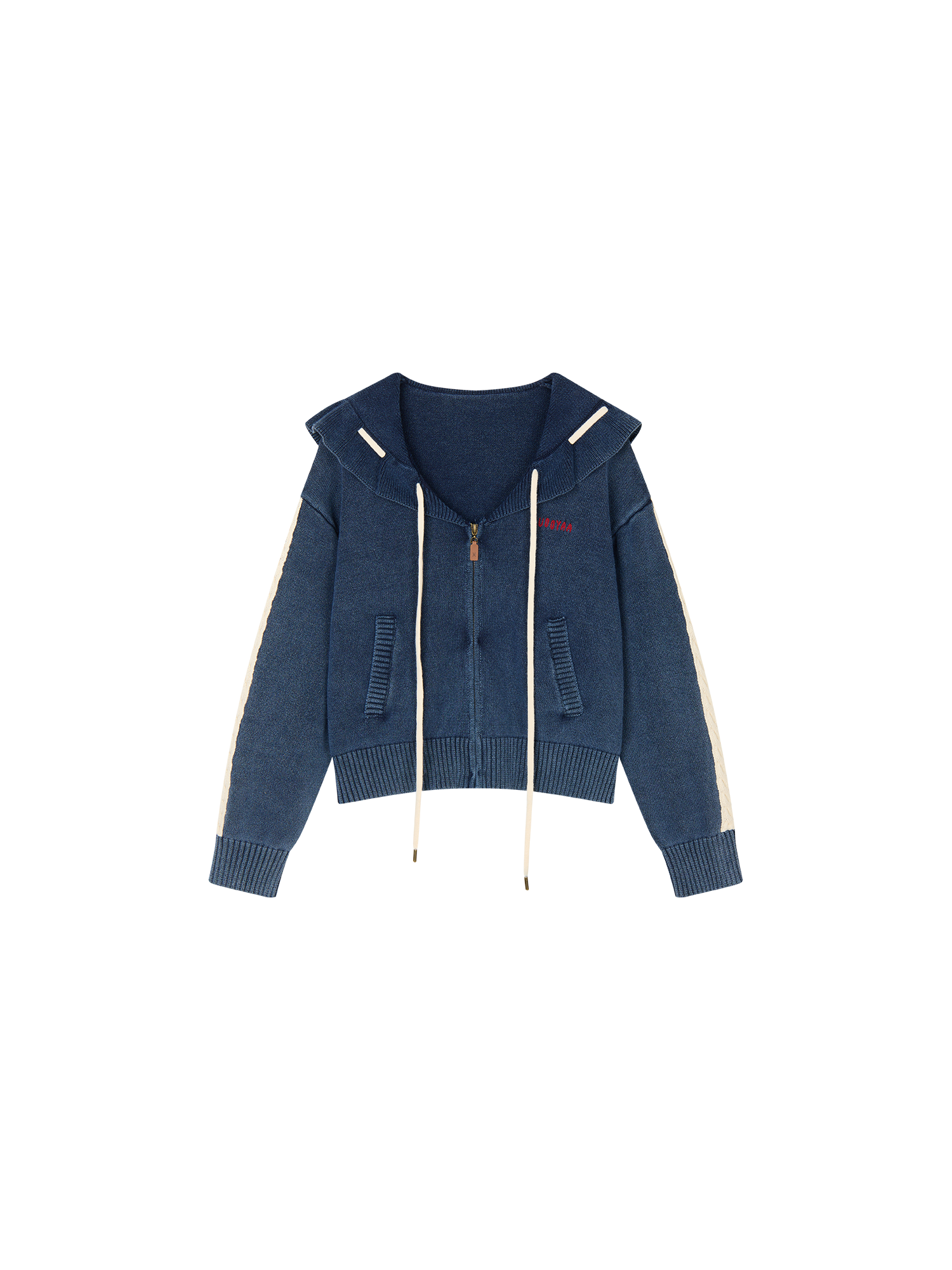 Sailor collar drawstring cardigan