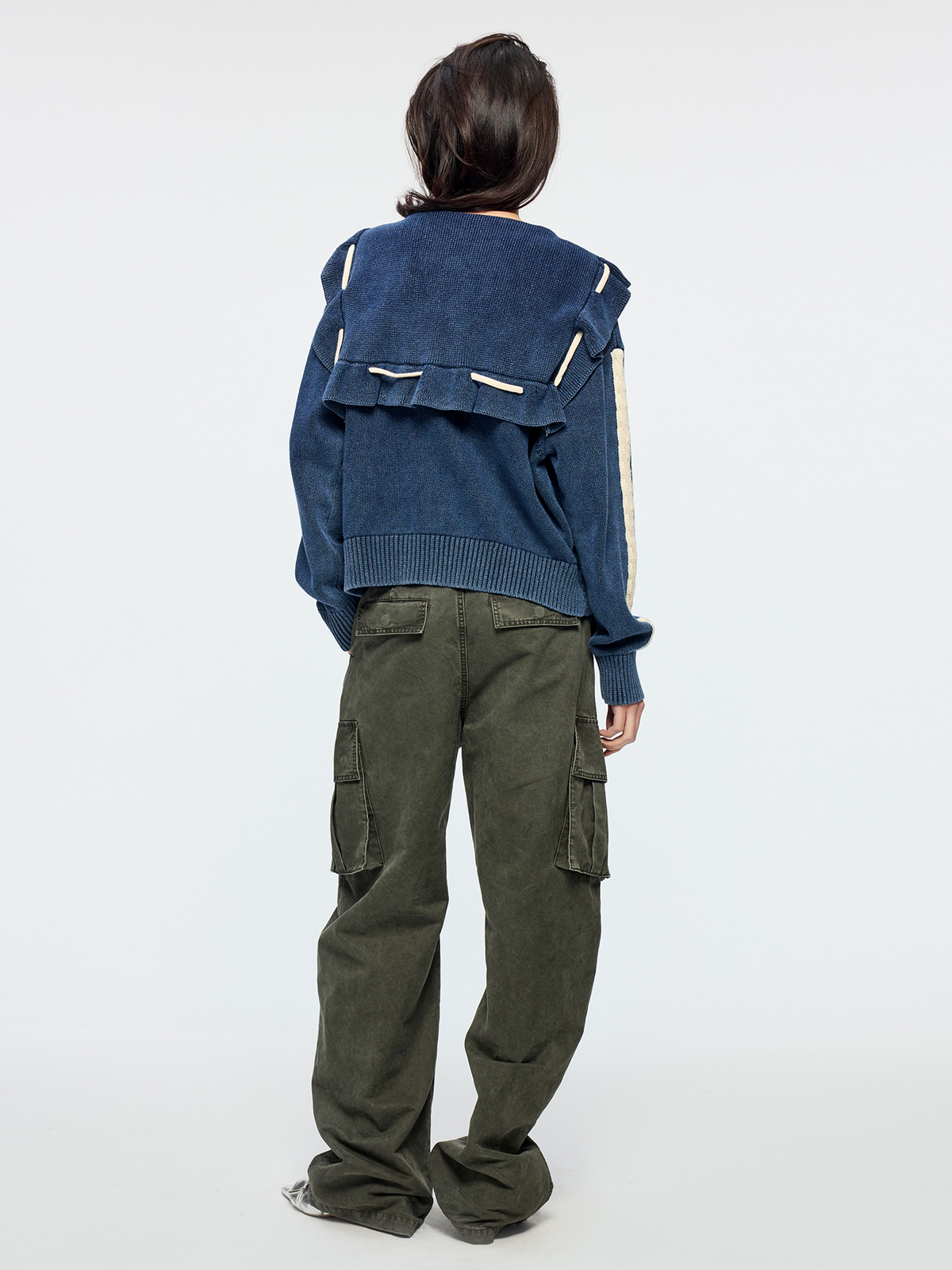 Sailor collar drawstring cardigan