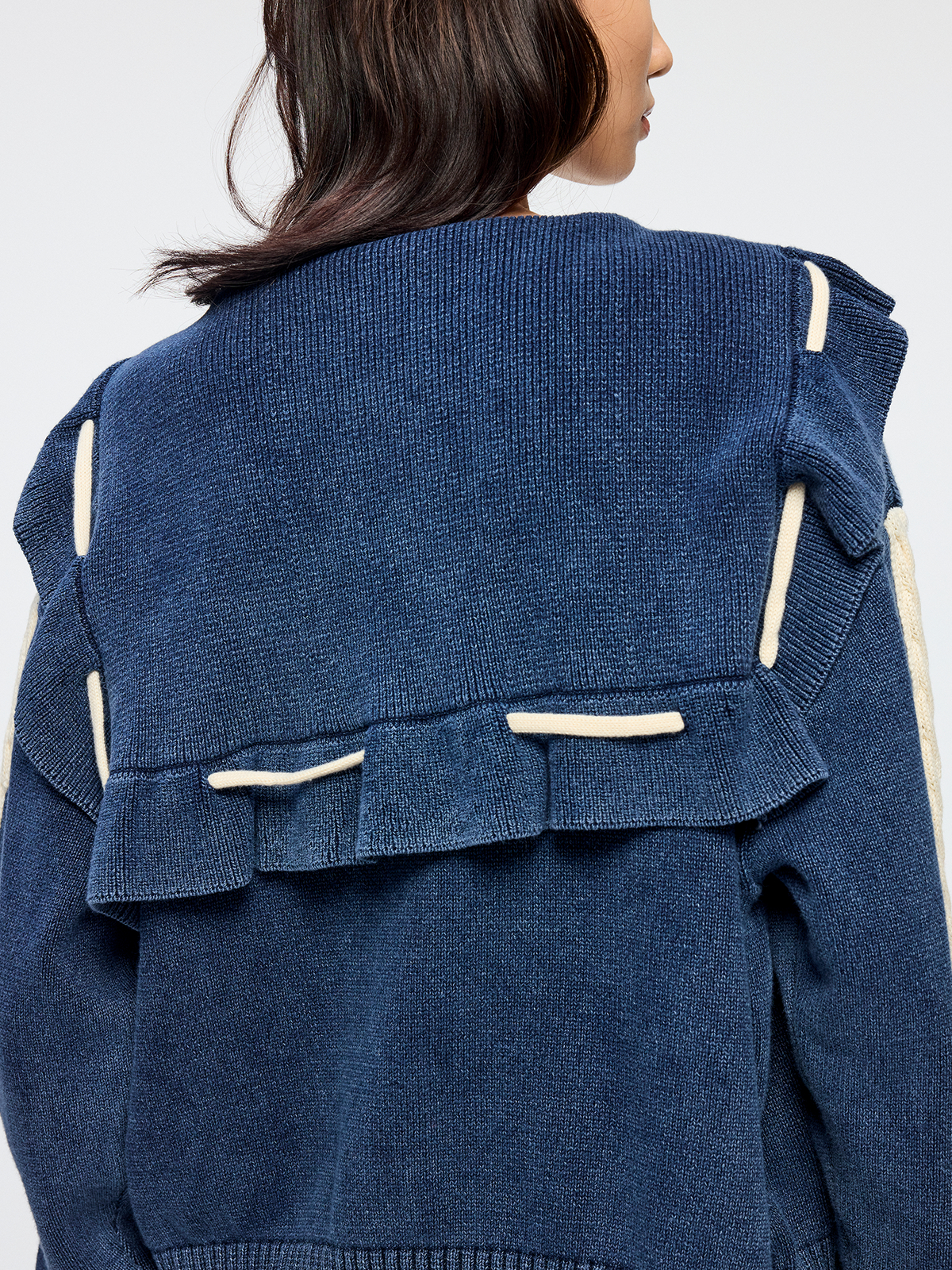 Sailor collar drawstring cardigan