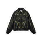Rubbed leather jacket with fantasy undersea appliqué