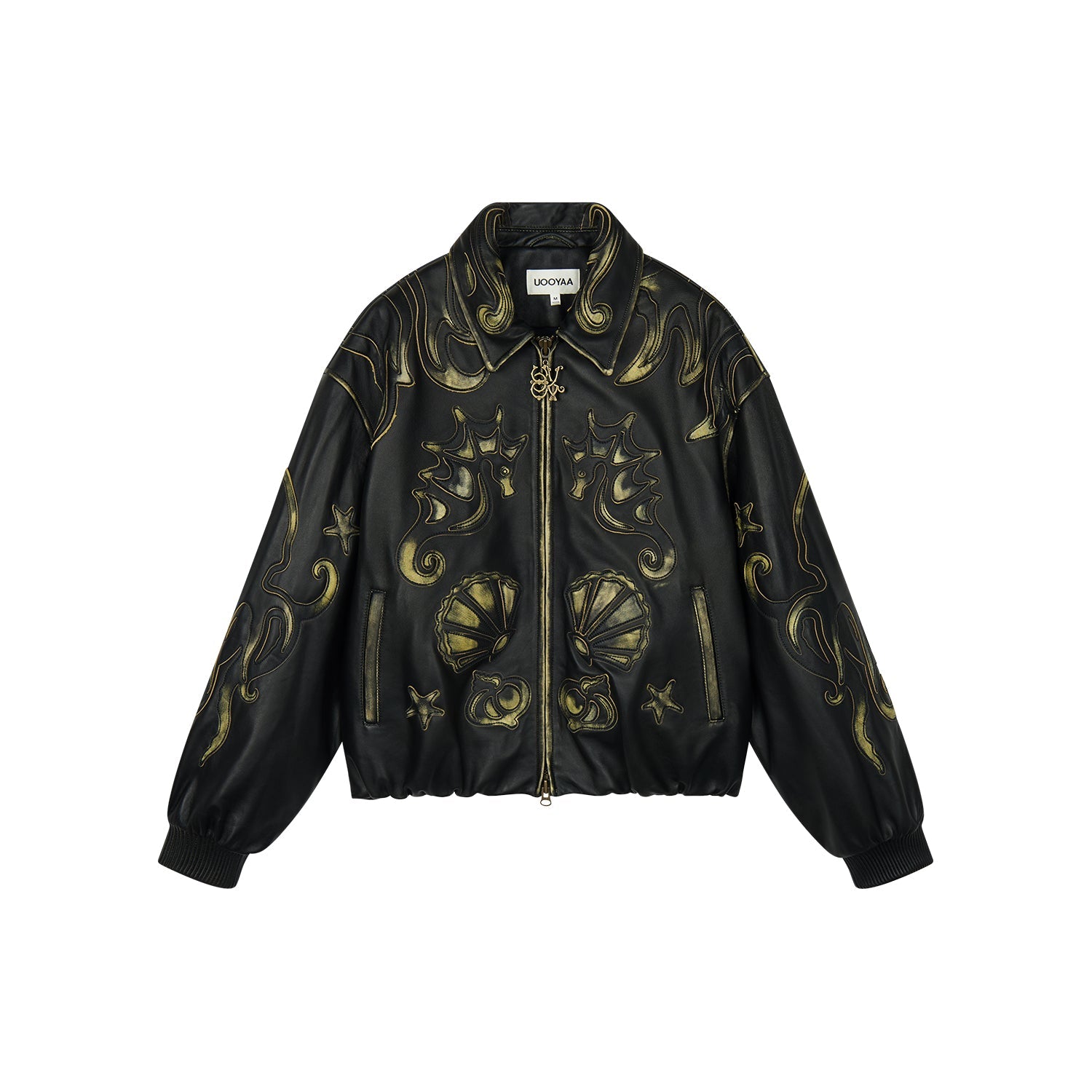 Rubbed leather jacket with fantasy undersea appliqu¨¦