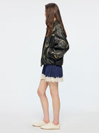 Rubbed leather jacket with fantasy undersea appliqué
