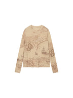 Tencel wool vintage map long sleeve t-shirt