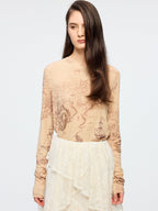 Tencel wool vintage map long sleeve t-shirt