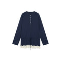 Henley long sleeve t-shirt with lace patchwork