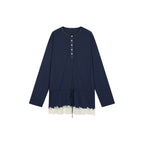 Henley long sleeve t-shirt with lace patchwork
