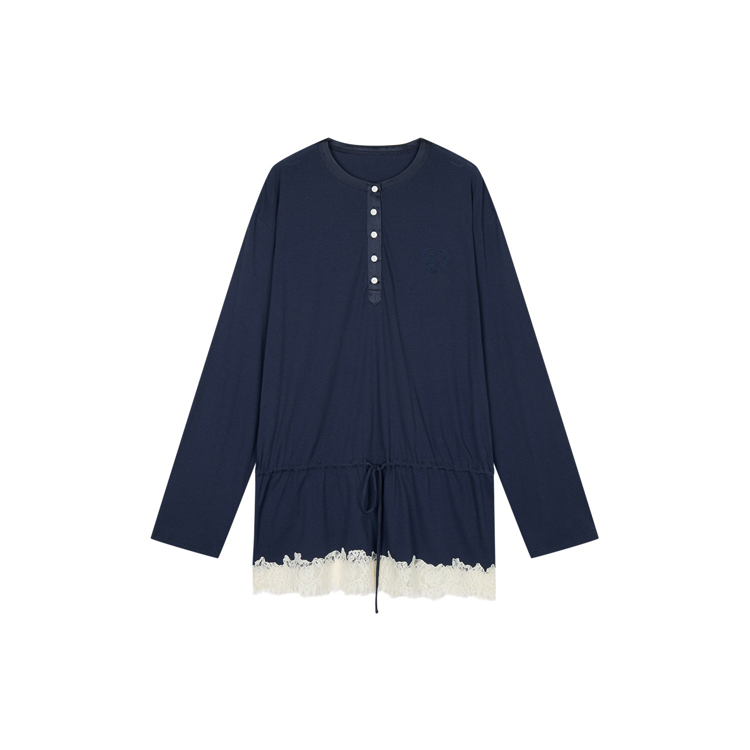 Henley long sleeve t-shirt with lace patchwork