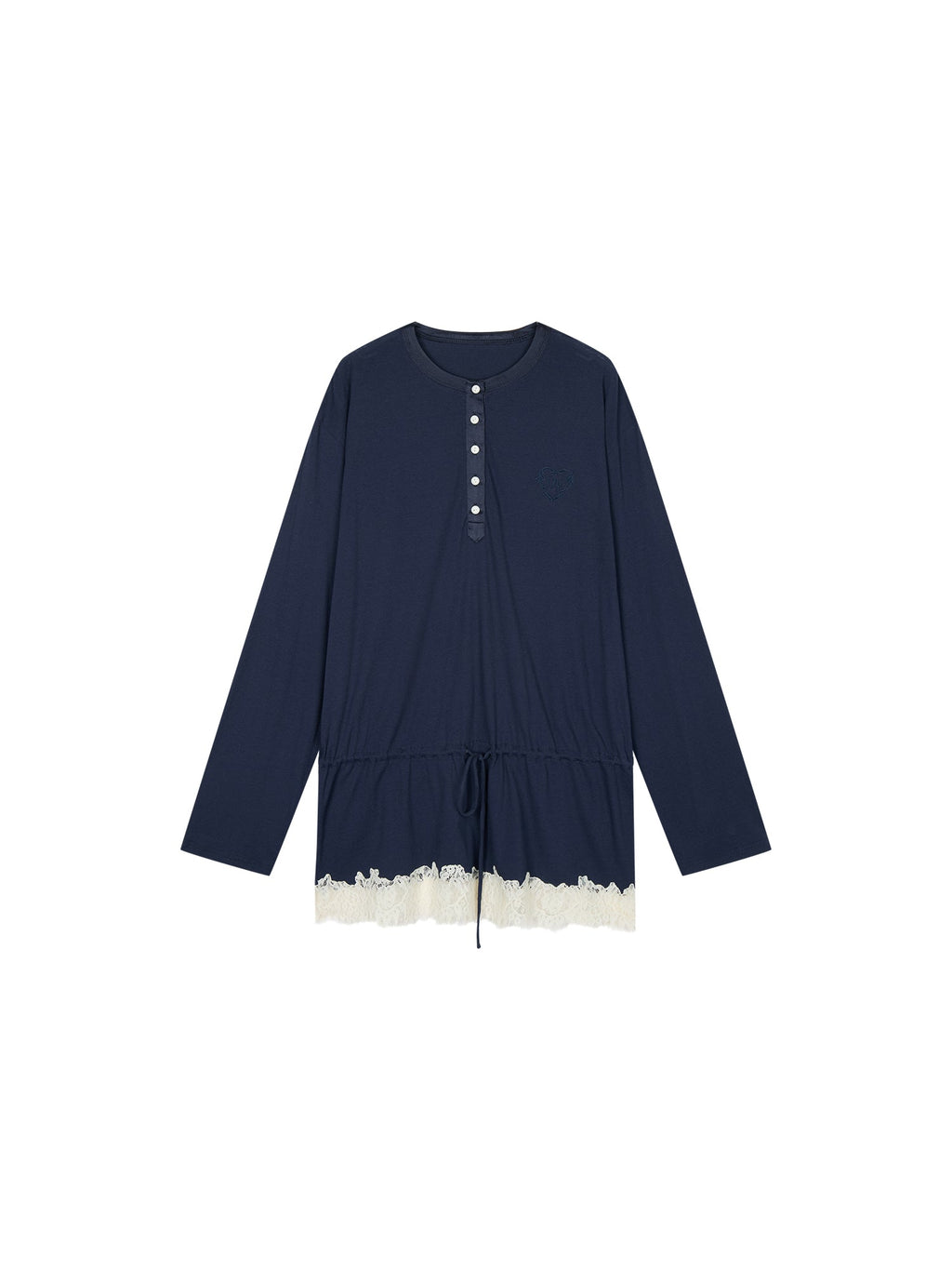 Henley long sleeve t-shirt with lace patchwork