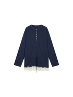 Henley long sleeve t-shirt with lace patchwork