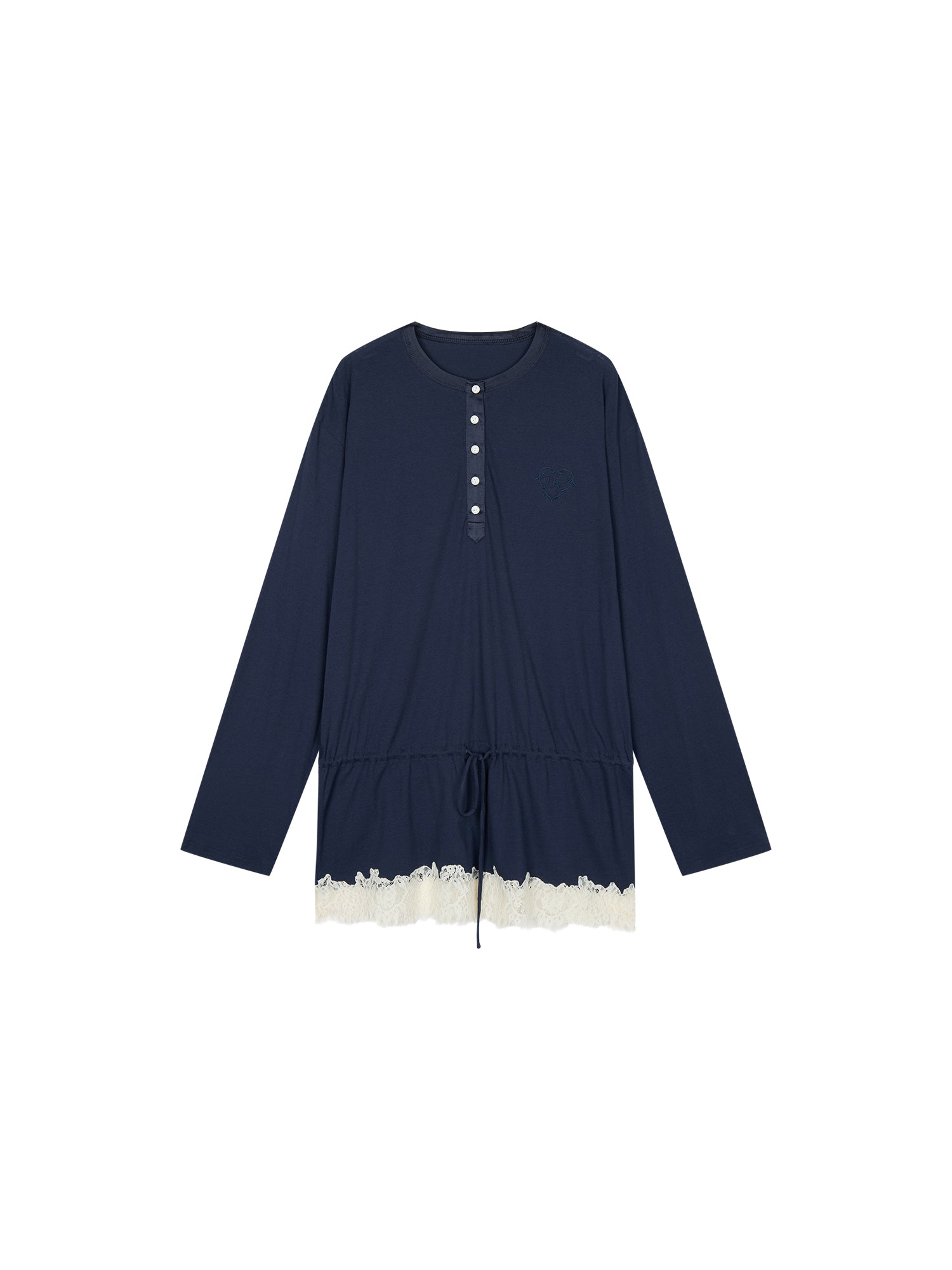 Henley long sleeve t-shirt with lace patchwork