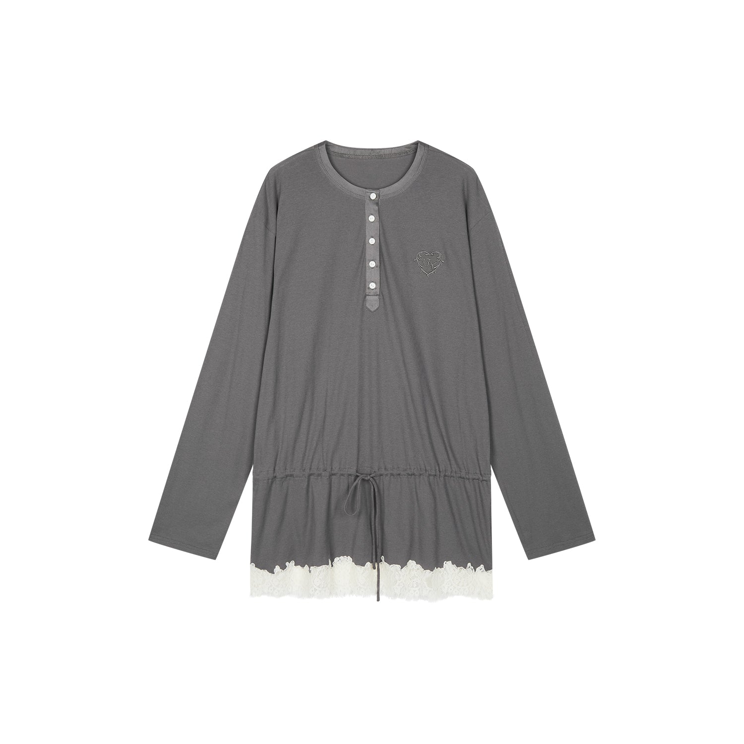 Henley long sleeve t-shirt with lace patchwork