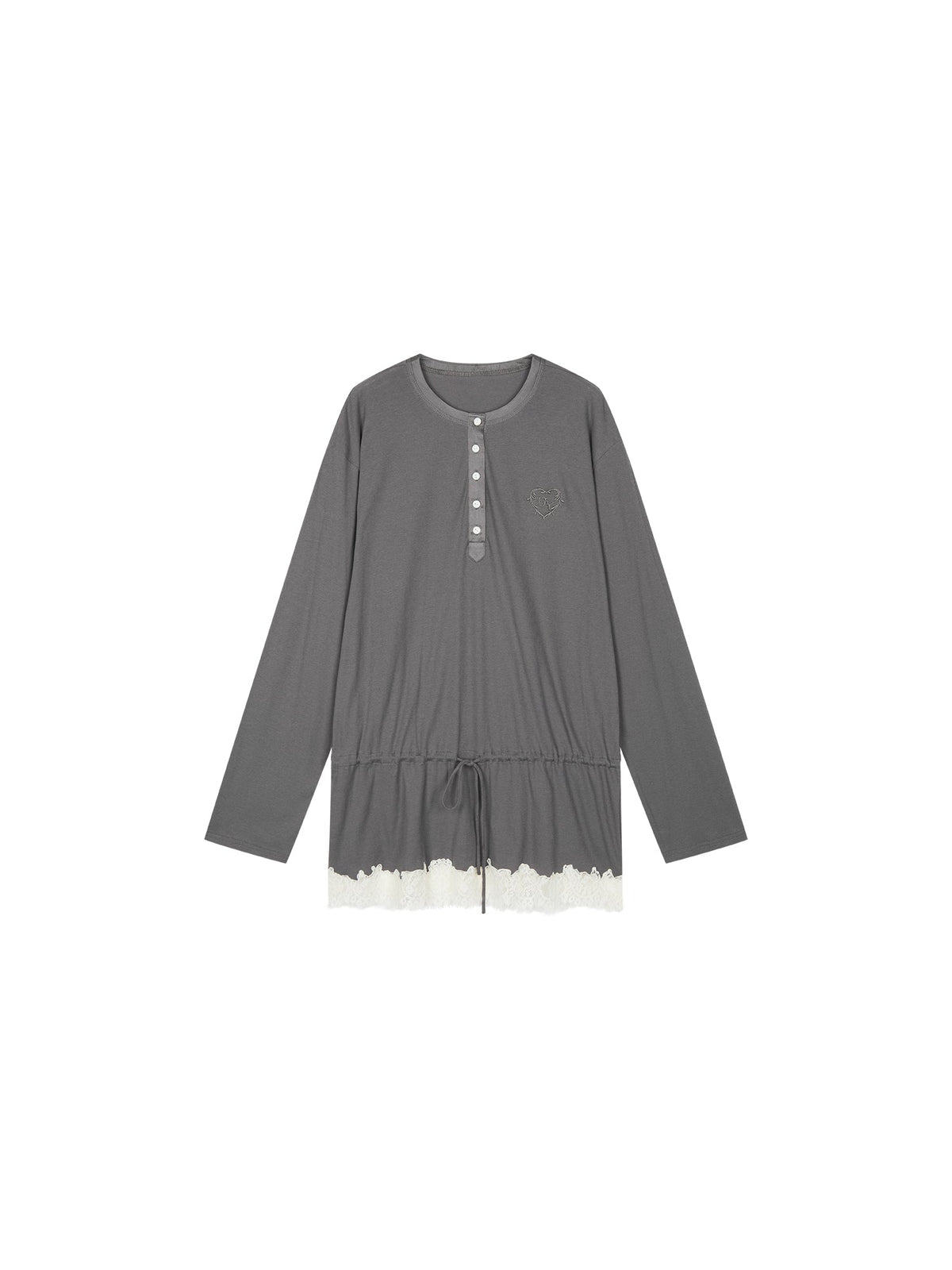 Henley long sleeve t-shirt with lace patchwork