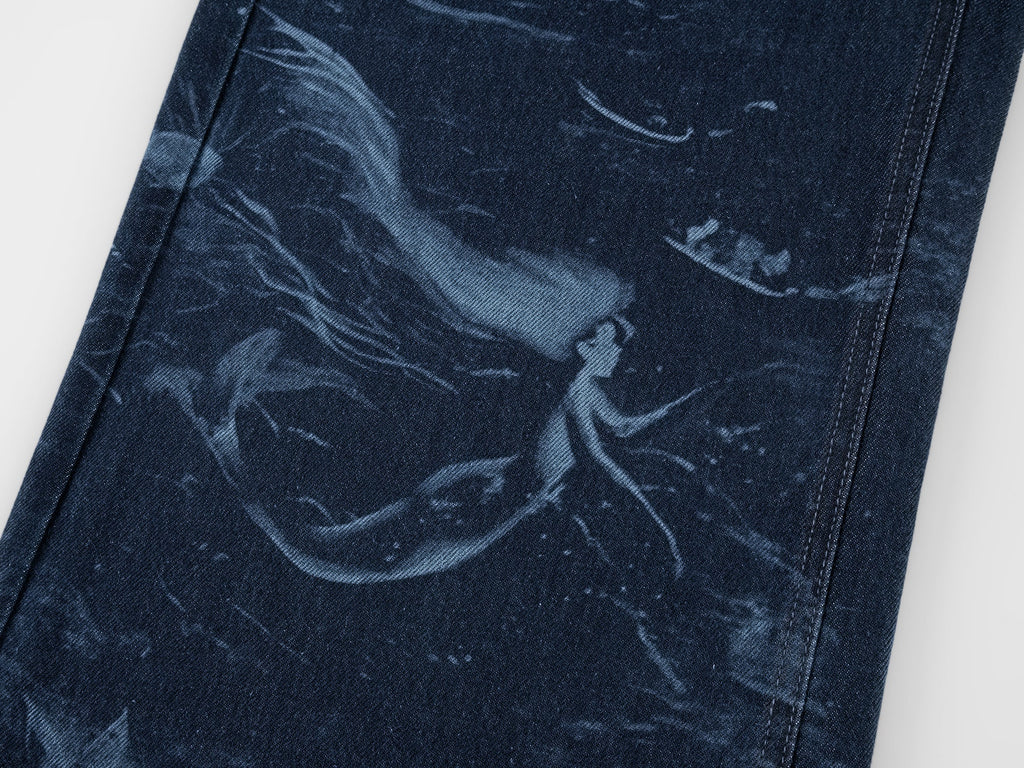 Laser-etched fantasy undersea carpenter jeans