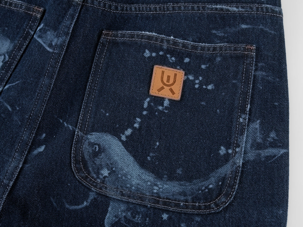 Laser-etched fantasy undersea carpenter jeans