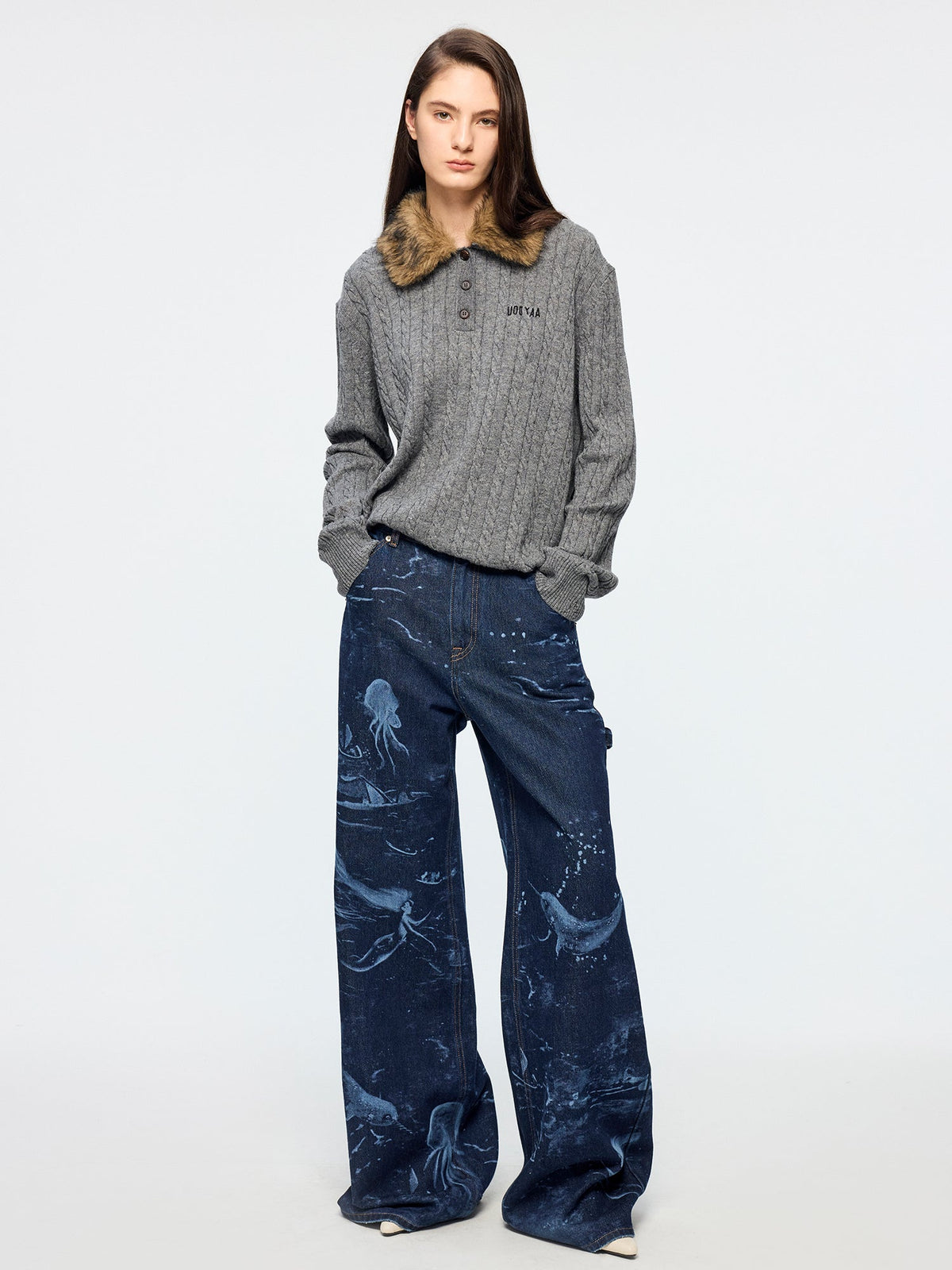 Laser-etched fantasy undersea carpenter jeans