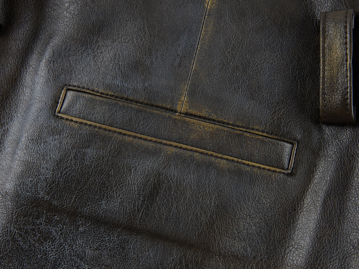 Vintage rubbed pleated leather mini skirt