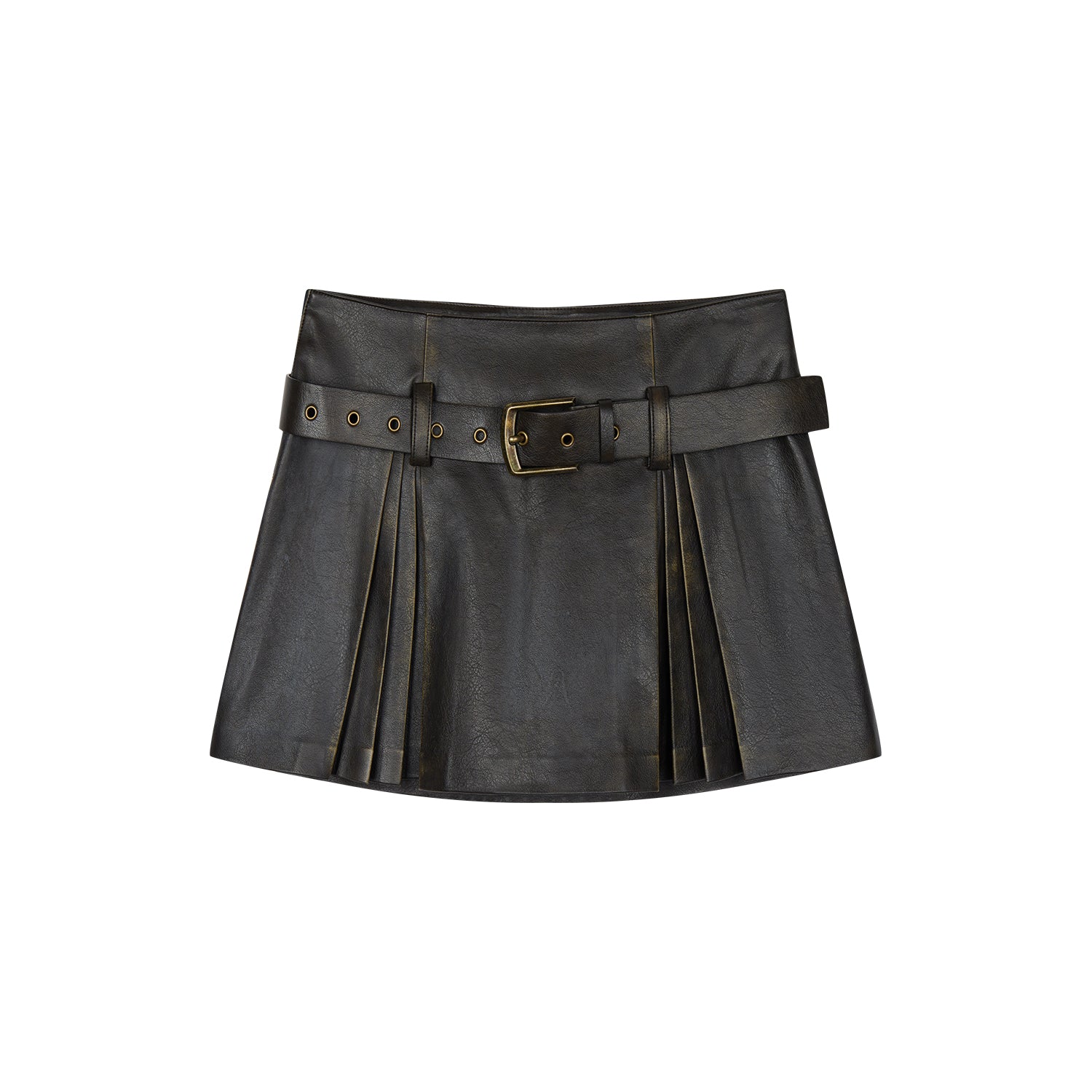 Vintage rubbed pleated leather mini skirt
